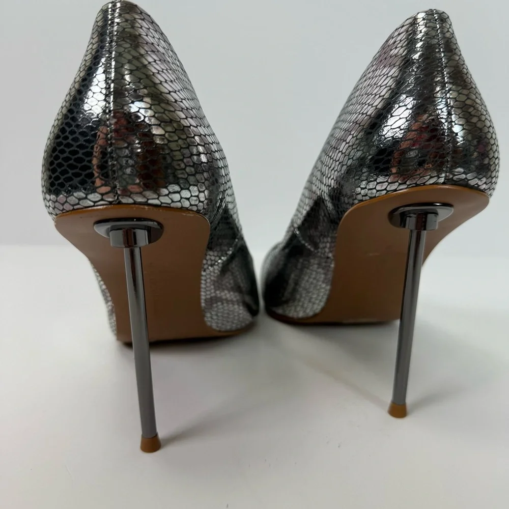 BCBGMAXAZRIA Marain Metallic Leather Metal Heel Graphite Snake Stiletto Size 9 - Picture 8 of 13